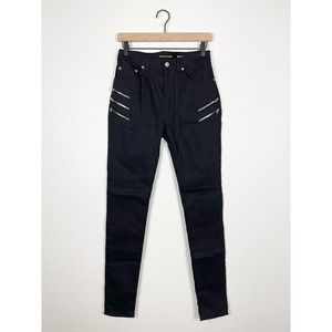 Saint Laurent Paris High Waist Black Moto Jeans Zipper 2015 Hedi Slimane Size 4